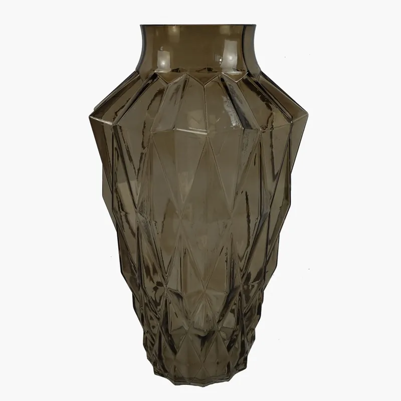 30cm Brown Geometric Glass Vase - Leaf