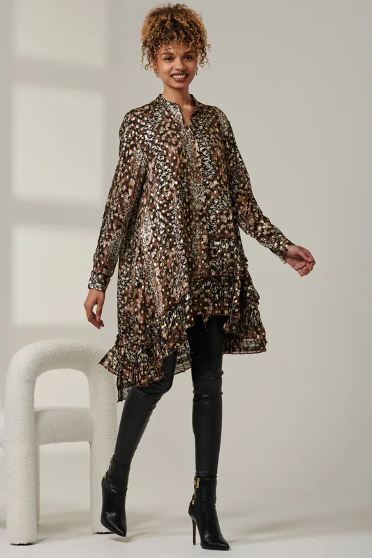 Metallic Dot Asymmetric Hem Shirt - Jolie Moi