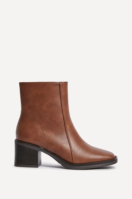 Wander Brown Faux Leather Heeled Ankle Boot - Linzi