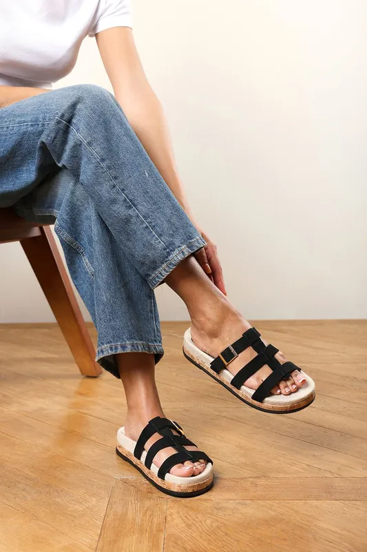 Bovana' Multi Strap Slider Sandals with Buckle Detail - Where's That From