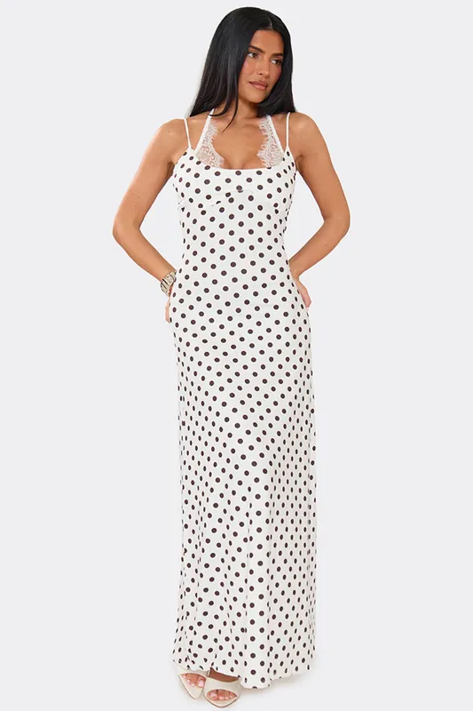 Strappy Lace Trim Polka Dot Maxi Dress - EGO
