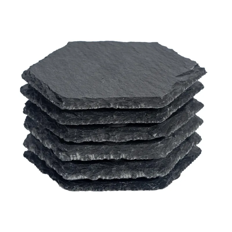 10cm Hexagon Slate Coasters - Set of 6 Natural Stone Drinks Coasters