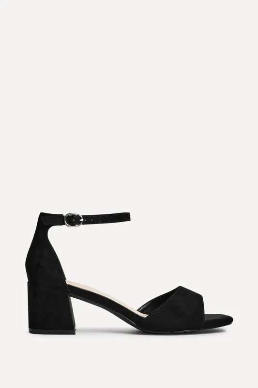 Maddie Black Faux Suede Block Heels - Linzi