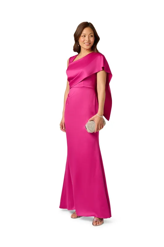 Satin Crepe Draped Gown - Adrianna Papell