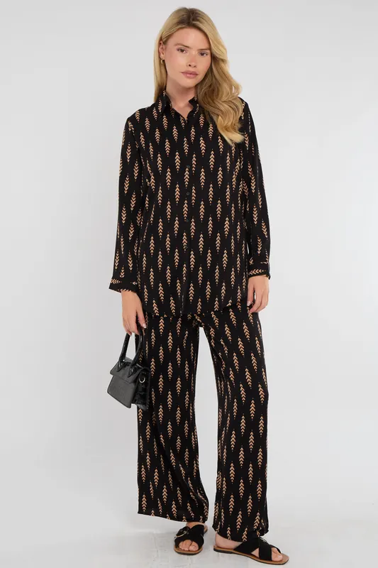 Tan Chevron Print Co-Ord Set