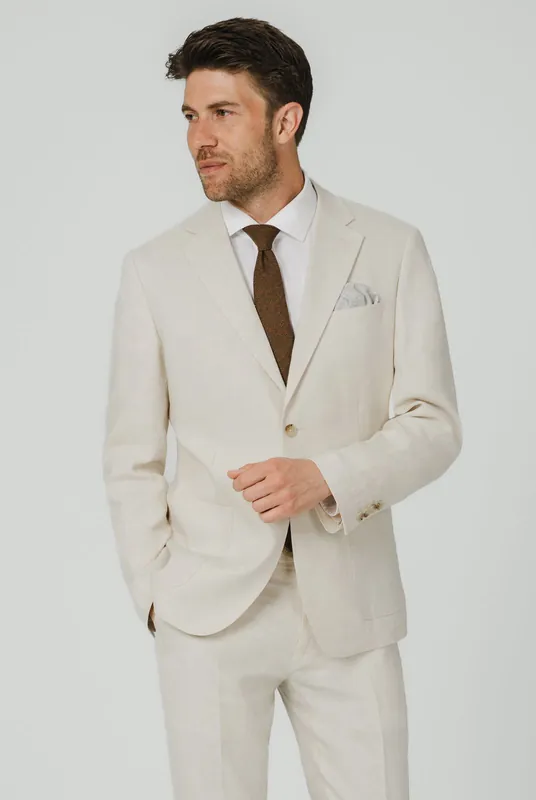 Cream Pure Linen 2 Piece Suit - Dobell