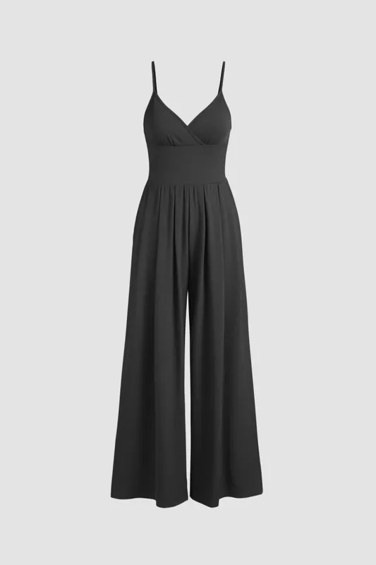 Wide Leg V-Neck Knitted Jumpsuit