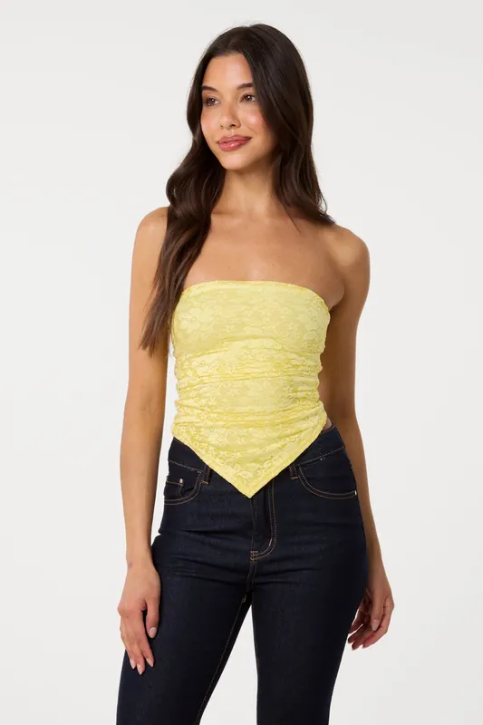 Lemon Bandeau Ruched Side Lace Top - Pink Vanilla