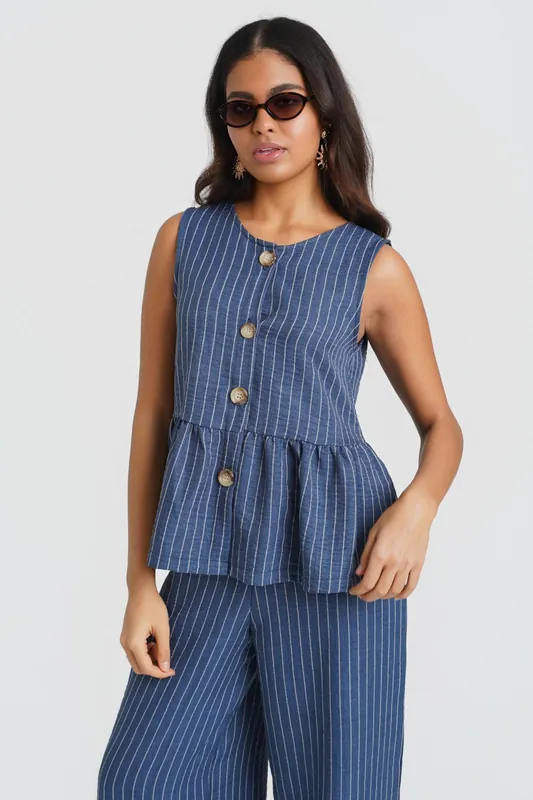 Blue Stripe Peplum Top - Needs No Label