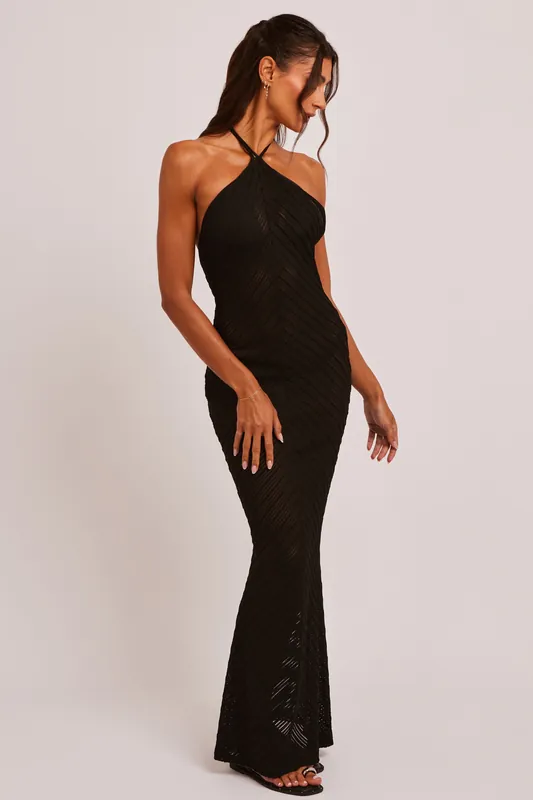Jerico Black Crochet Halter Coverup Maxi Dress - Jaded Rose