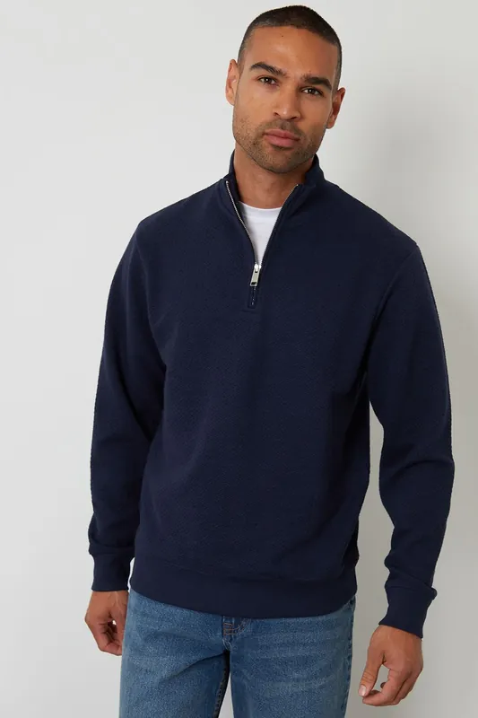 Textured Quarter Zip Sweatshirt - Threadbare
