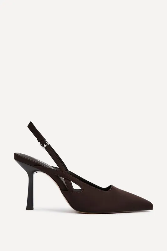 Rhea Brown Scuba Sling Back Court Heels - Linzi