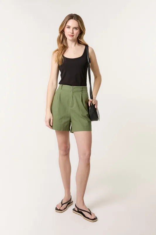 Khaki Shorts With Pleated Design - Blue Vanilla