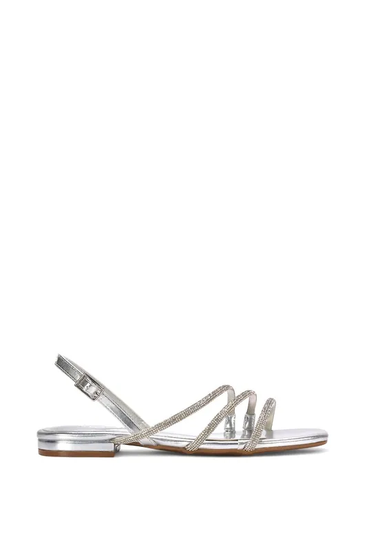 Abigale' Flat Slingback Diamante Sandals With Buckle - XY London