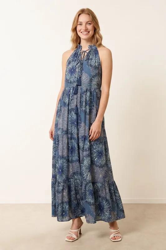 Royal Tiered Tie Front Dress - Blue Vanilla