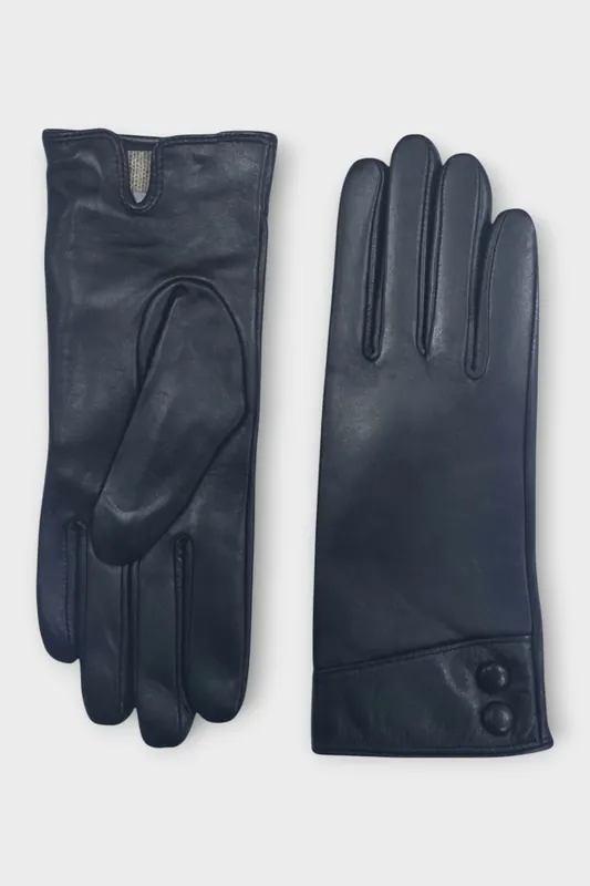 Italian Leather Button Design Soft Wool-Lined Winter Gloves