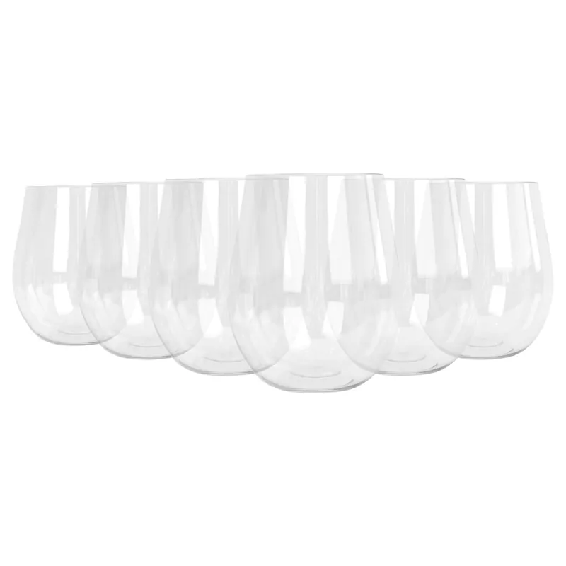 600ml Plastic Wine Glasses - Set of 6 - Reusable Stemless Drinking Cups