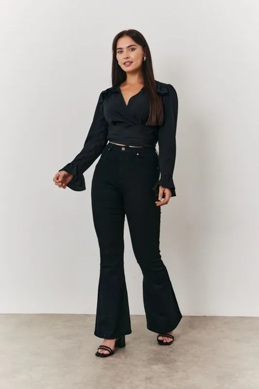 Black Wrap Blouse - In The Style