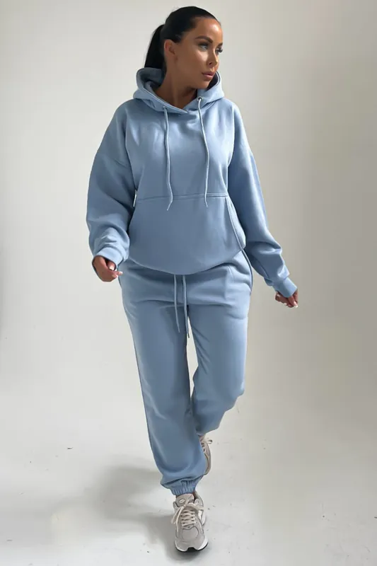 Oversized Front Pocket Pullover Hoodie Cuffed Joggers Loungewear Set - Femme Luxe