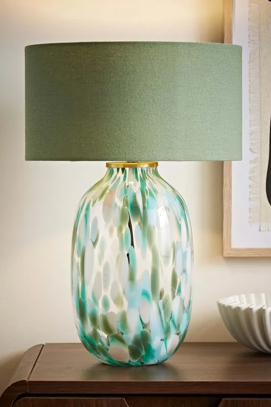 Belinda Confetti Glass Table Lamp with Fabric Drum Shade - ValueLights