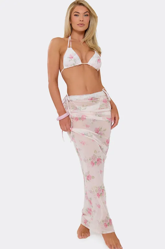 Lace Trim Floral Low Rise Maxi Skirt - EGO