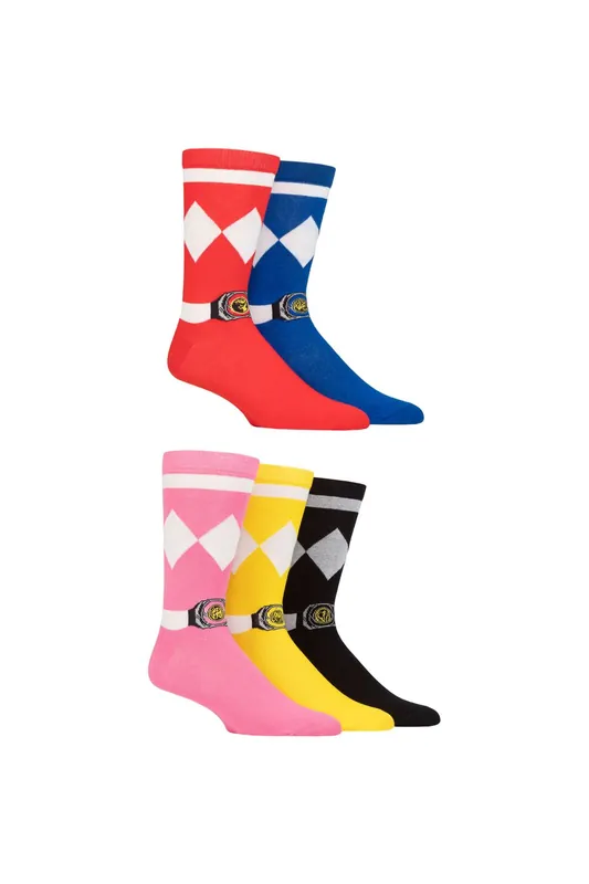 Mens and Ladies 5 Pair SOCKSHOP Power Rangers Cotton Socks