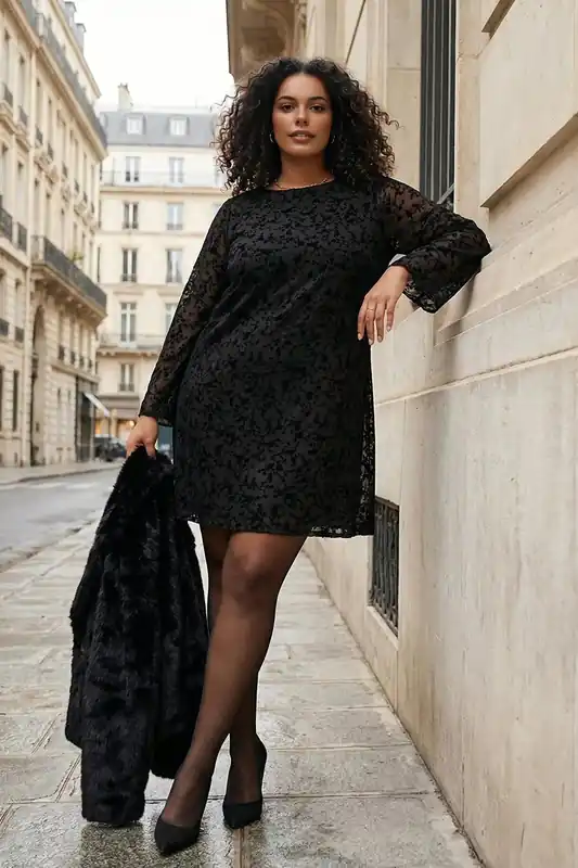 Floral Lace Sheer Sleeve Shift Mini Dress - WOVCOR