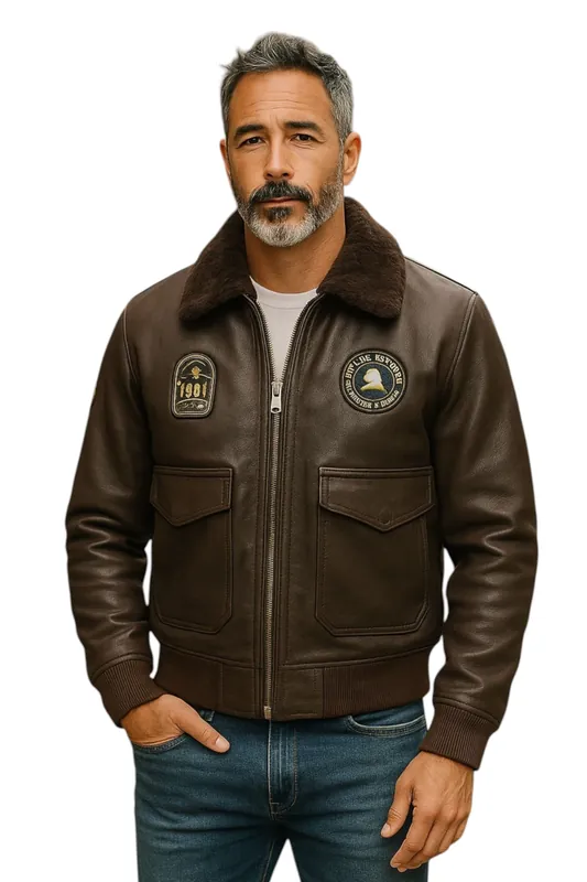 Flying Leather Bomber Sheepskin Collar G-1 Aviator Jacket - Roma