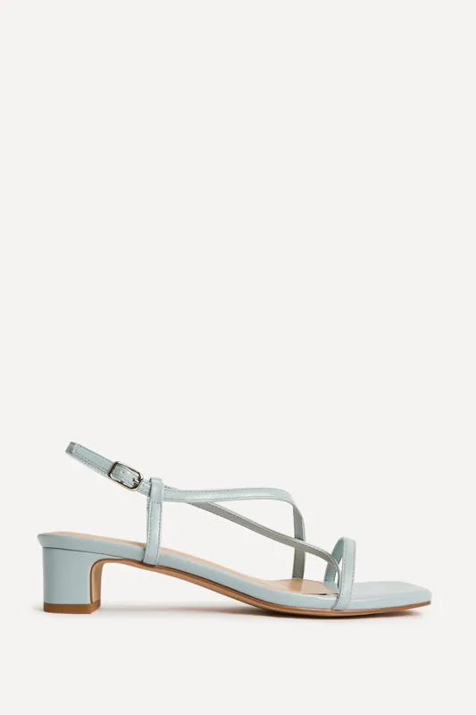 Arden Pale Blue Faux Leather Block Heeled Sandals - Linzi