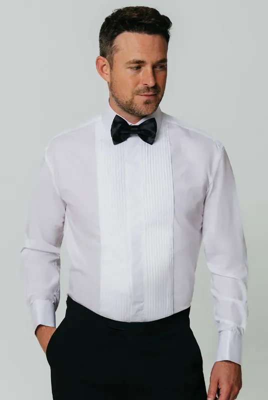 White Pleated Front Slim Fit Classic Collar Dress Shirt - Dobell
