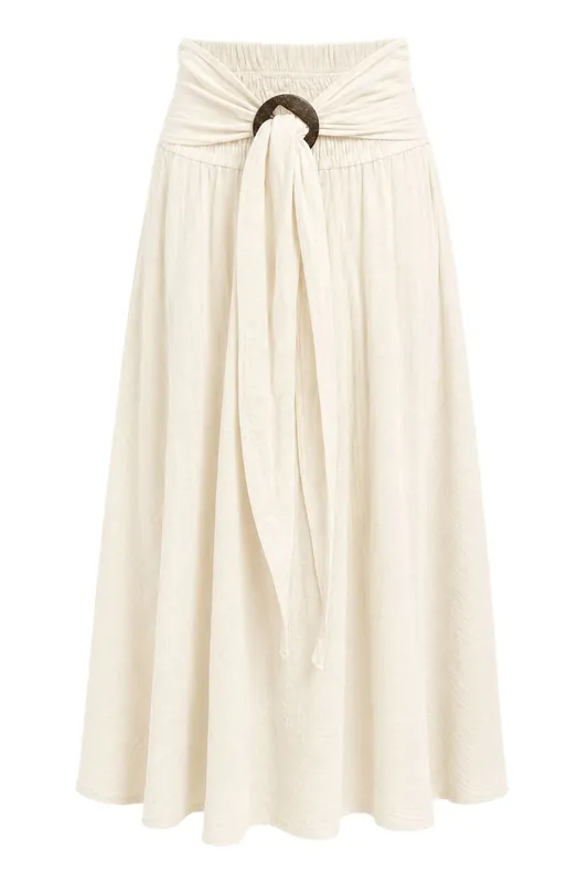 High-Waist Belted A-Line Maxi Skirt