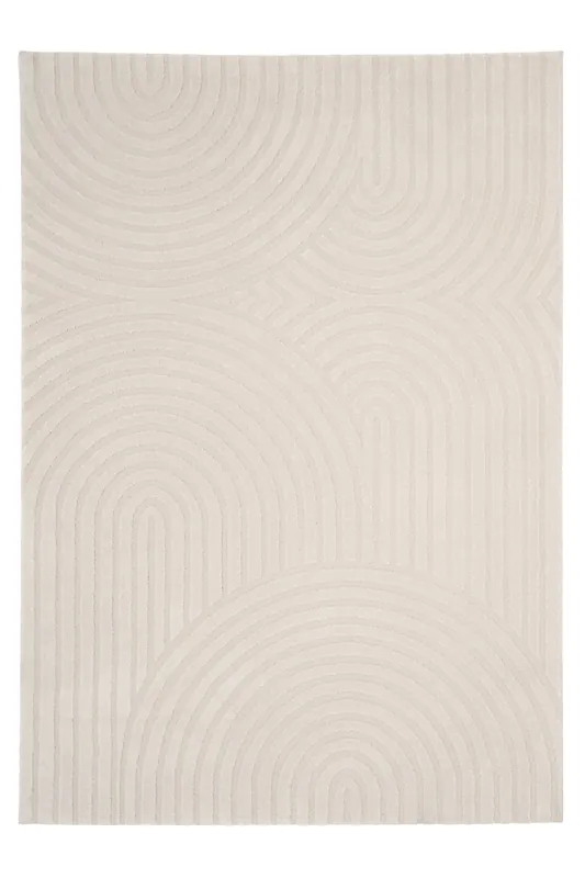 Retro Grooves Plush Pile Cream Beige Living Room Area Rug - Kukoon