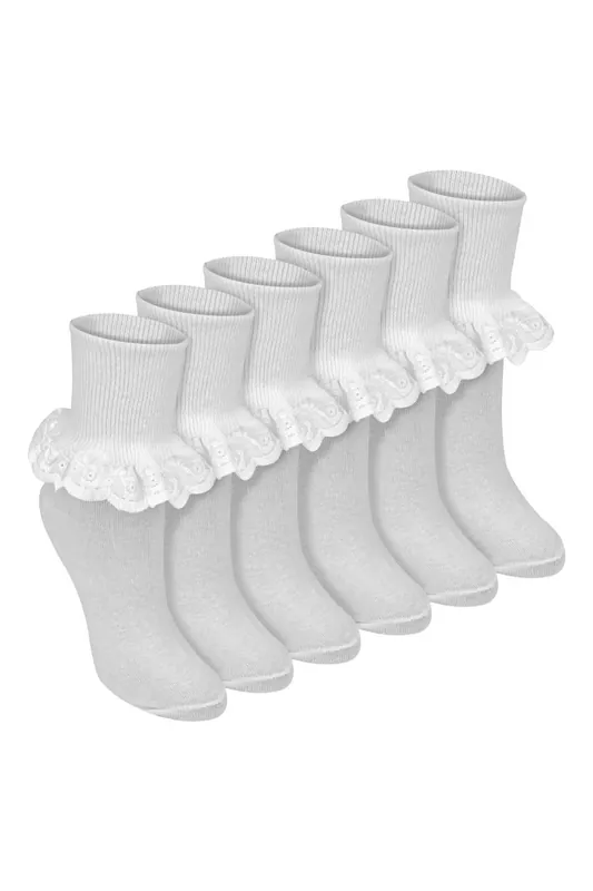 6 Pack Baby White Soft Frilly Lace Socks - Sock Snob