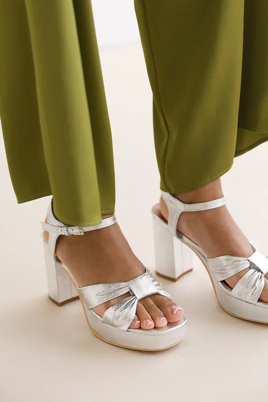 Verna' Mid Block Heel With Platform And Bow Detailing - Where's That From