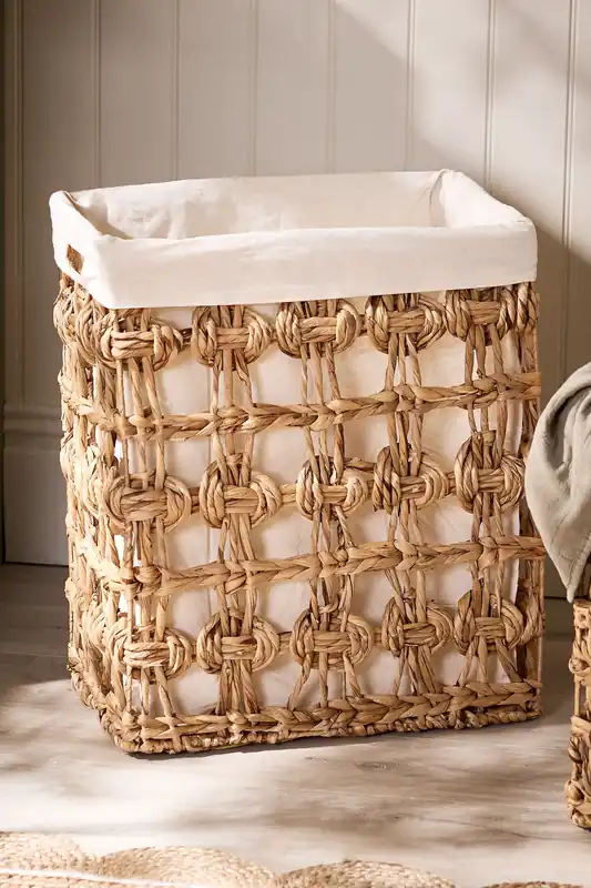 Traditional Style Wicker Large Rectangular Indoor Storage Basket with Cotton H59 x W51cm - Dibor