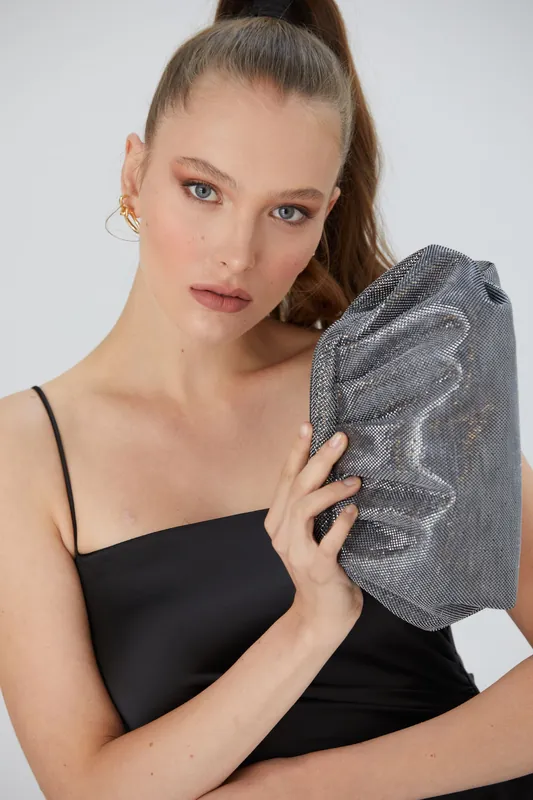 Shimmery Pouch Bag with Detachable Crossbody Strap - Belissh