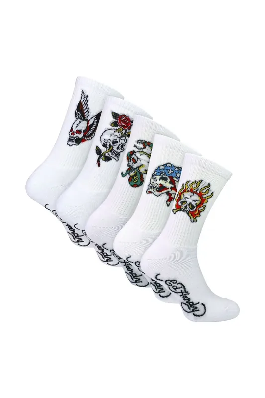 5 Pack Crew Socks Skull Pattern Soft Breathable Casual Socks - Ed Hardy