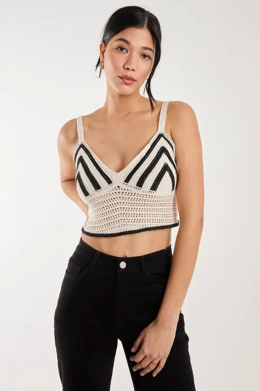 Contrast Crochet Bralette - Pink Vanilla