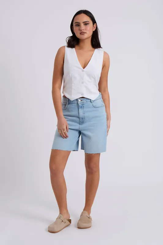 White Linen Blend Waistcoat - Urban Bliss