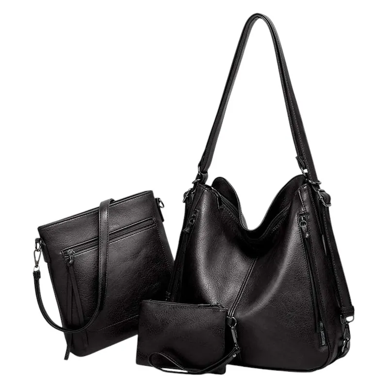 Multifunctional 3-Piece Set Tote/Backpack Shoulder Handbag With Purse Bag