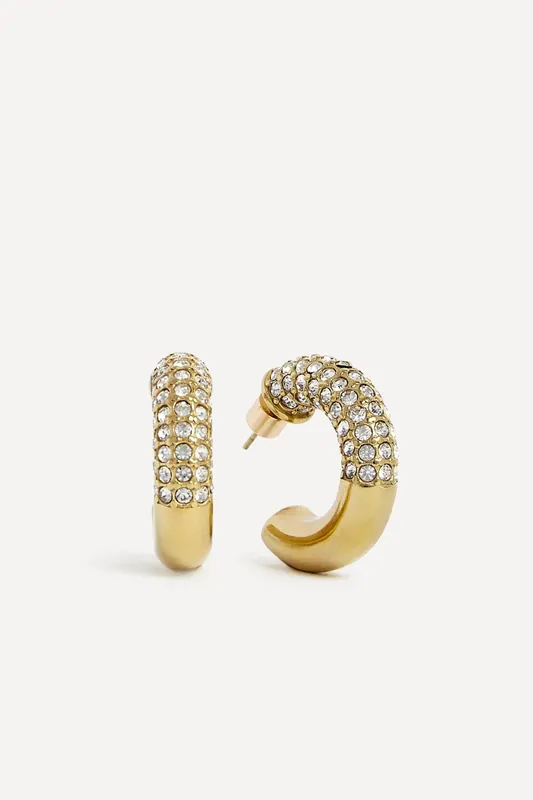 Crystal Gold Half Pav� Hoop Earrings - Linzi