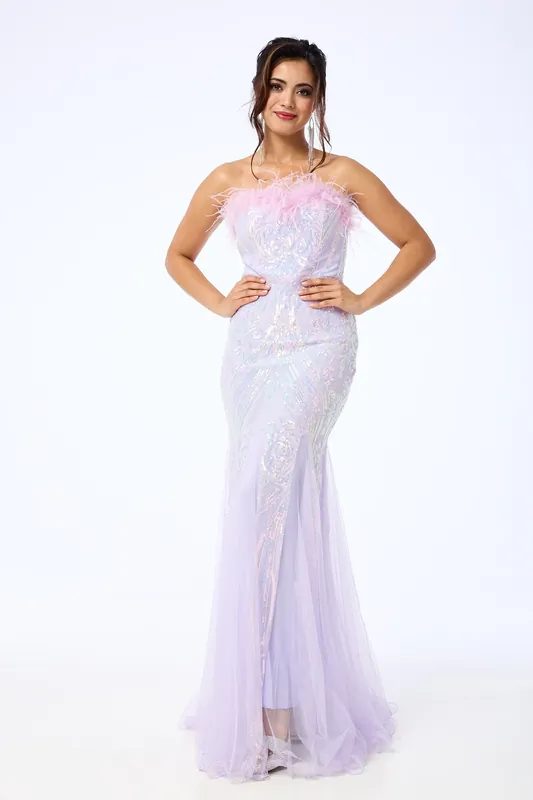 Zinya - Lavender Bandeau Sequin Maxi Dress