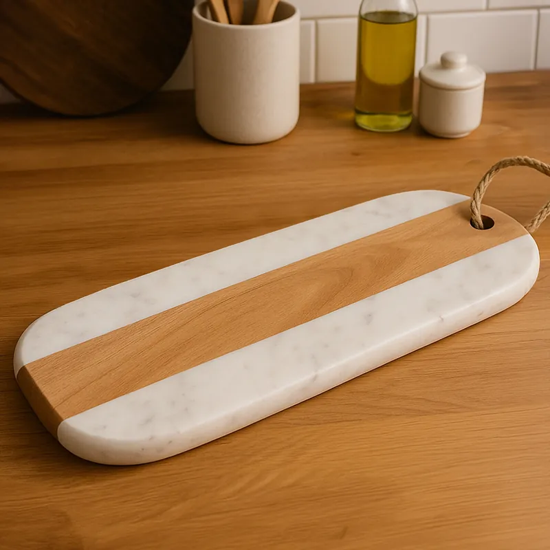 Monzaro Oblong White Marble And Acacia Wood Board - Orsina