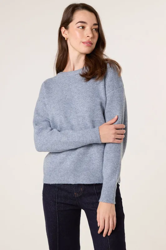 Blue Round Neck Jumper - Blue Vanilla