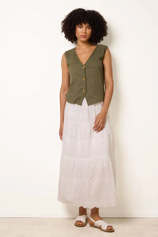White Embroidered Tiered Maxi Skirt - Blue Vanilla