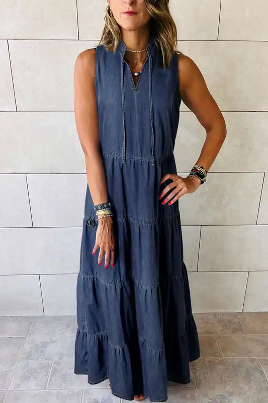 Tiered Denim Dress Sleeveless Midi Dress - Everyday The Label
