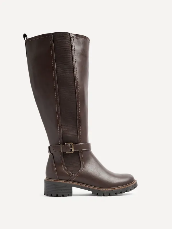 Gilded Brown Faux Leather High Leg Boot - Linzi