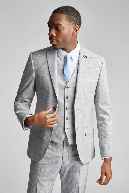 Agate Taupe Blue Check Jacket - Antique Rogue