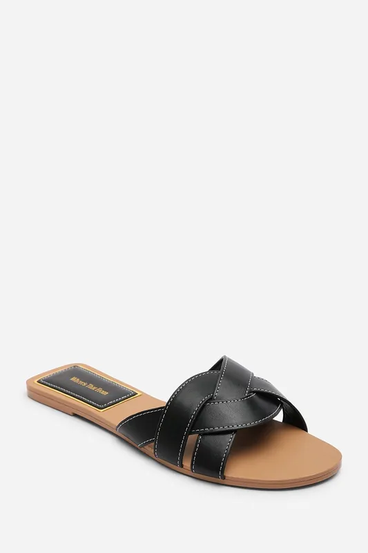 Elvira Braided Slide On Sandals With Contrast Stitching - Where's That From