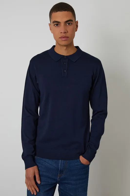 Knitted Long Sleeve Polo Jumper - Threadbare